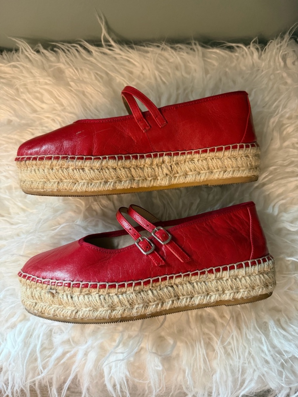 Steve Madden red leather Brinn Mary Jane espadrille